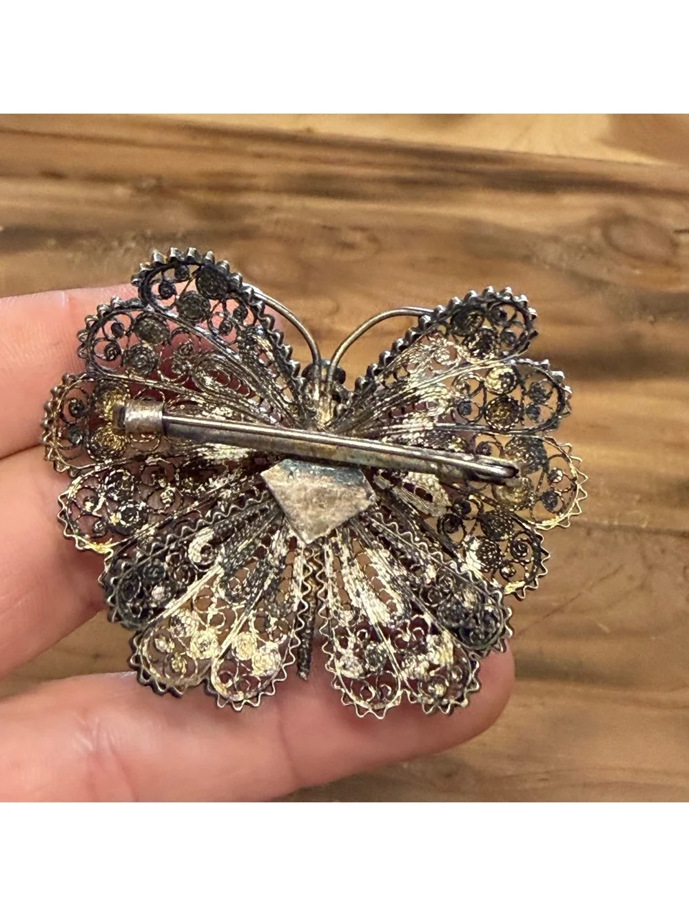 Art Nouveau 800 silver filigree butterfly brooch antique